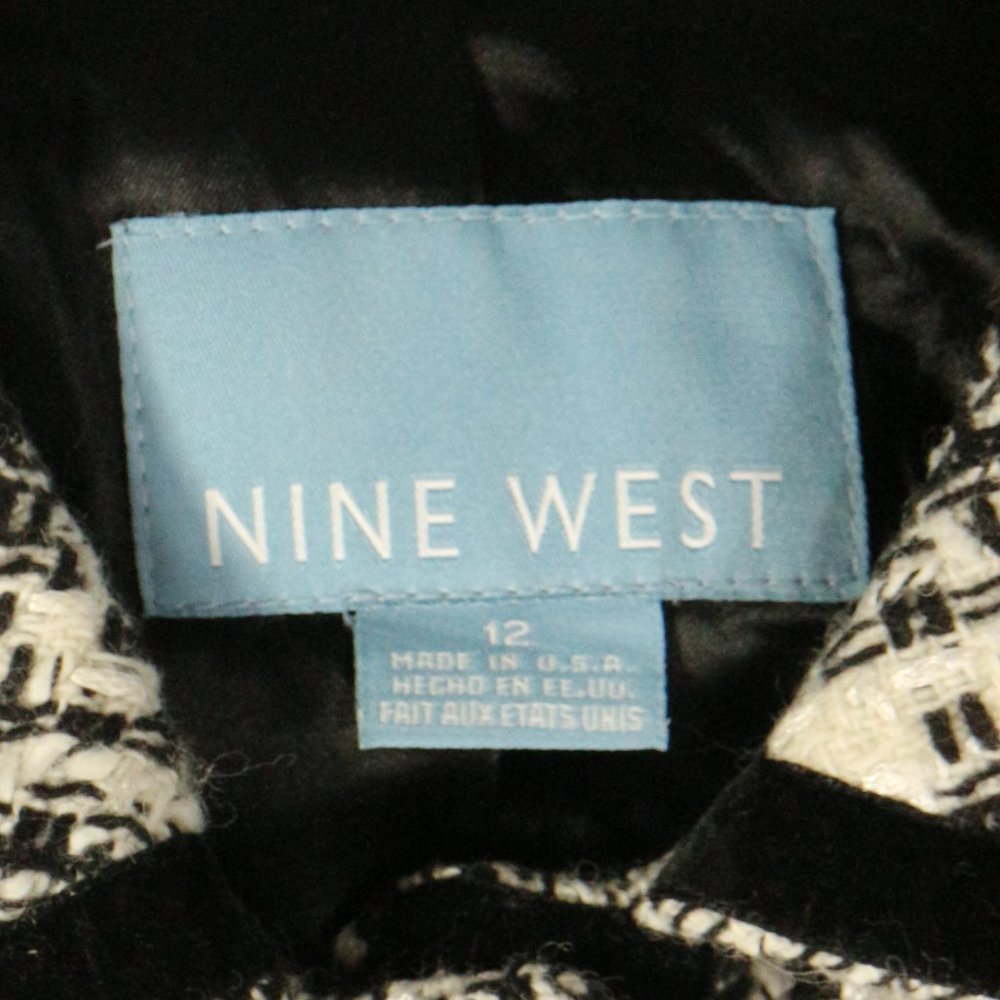 NINE WEST Black/White Patterned Long Coat Sz 12 US - Picture 5 of 16